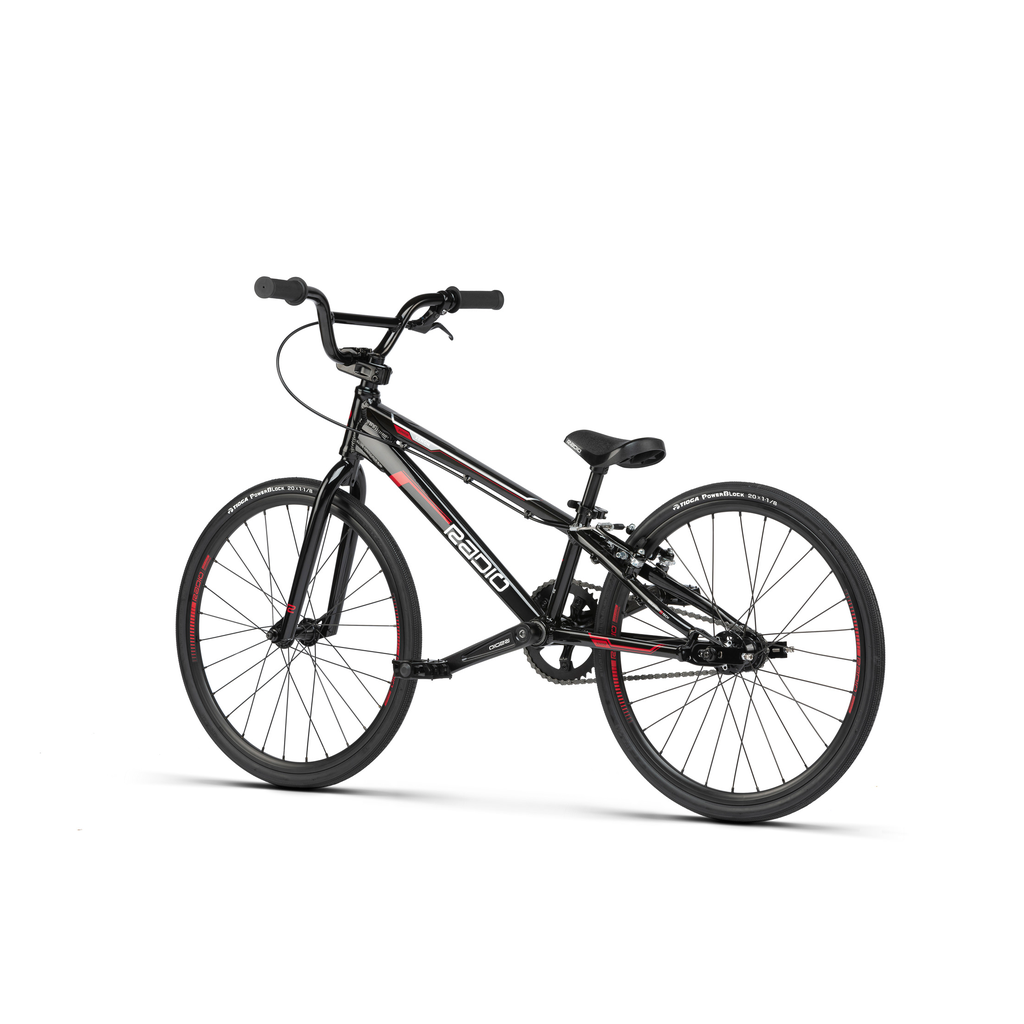A black and red Radio Xenon Junior Bike on a white background.