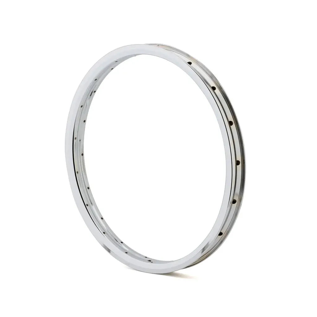 The Cult Match V2 Rim is a metallic 6061-T6 aluminium BMX rim with evenly spaced spoke holes around its circumference, shown standing upright on a white background.