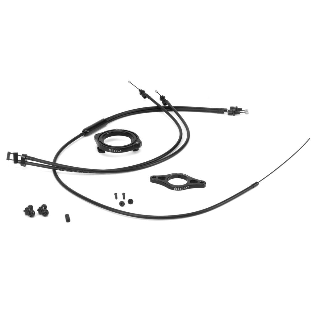 The Eclat Cyclone Gyro Rotor Set, featuring CNC machined rotor plates, mounting hardware, and neatly arranged cables, is displayed on a white background.