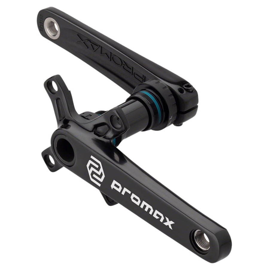 A pair of black Promax CF-2 Crankset showcasing durability on a white background.