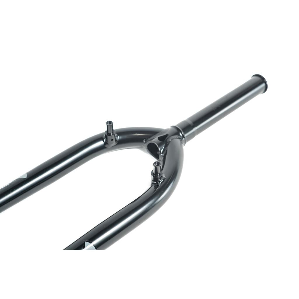 Close-up of Colony Guardian 20 Inch Forks w/ Brake Mounts, a black BMX fork compatible with front brakes, photographed on a white background.