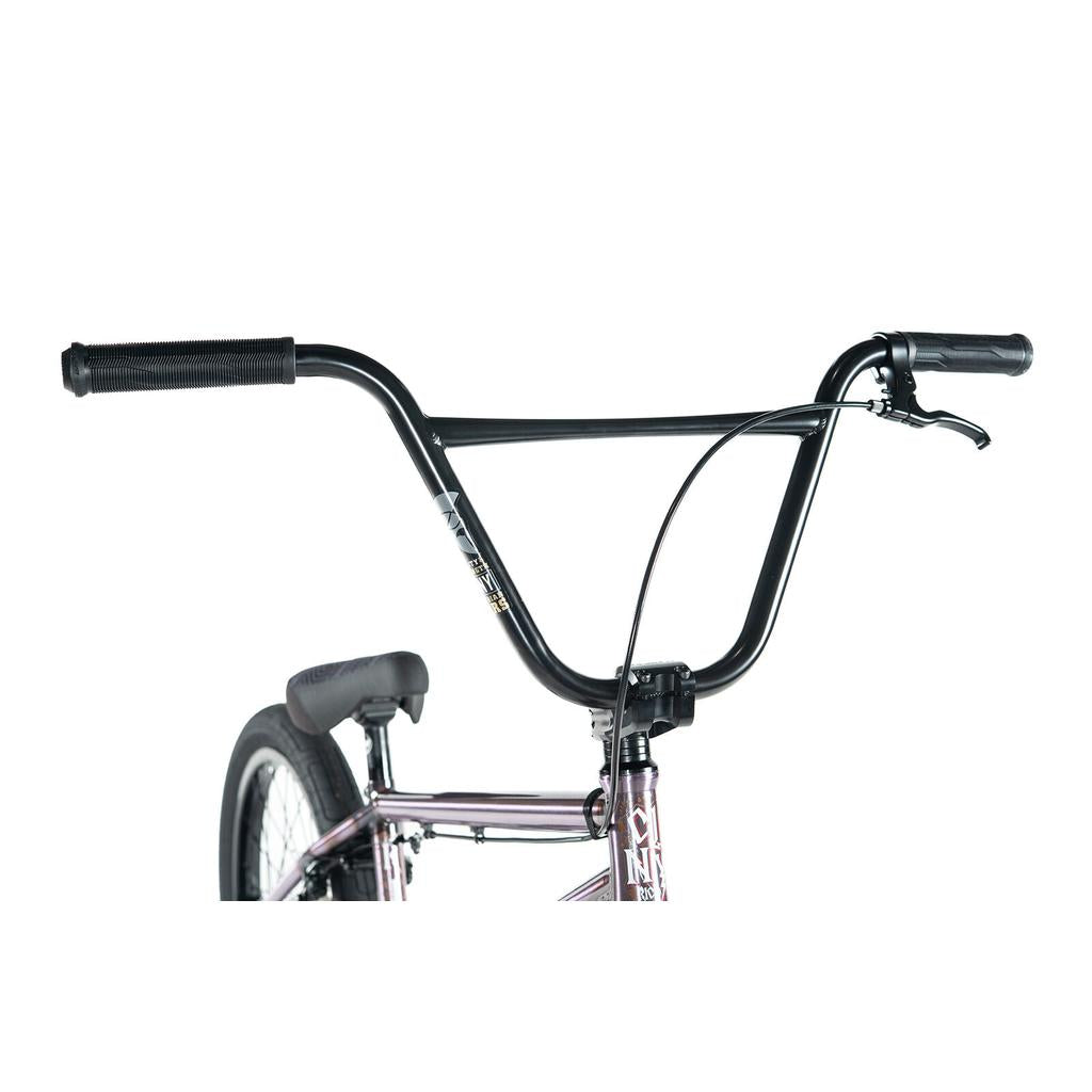 Close-up of a Colony Rico Elite 20 Inch Bike with black handlebars, grips, brake lever and cable, and part of the seat against a white background—built for pro-level BMX performance.