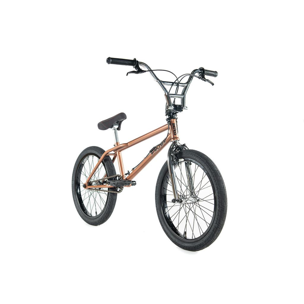 A Colony Prody Elite 20 Inch Bike with a bronze CrMo frame, black tires, black handlebars, and a padded seat is shown against a white background.