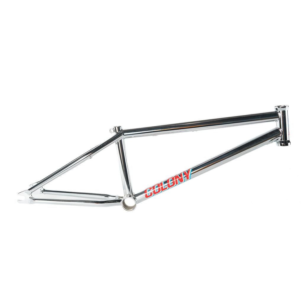 A chrome Colony Enishi Flatland Frame (Kio Hayakawa Signature) with "COLONY" in red and white on the lower tube, photographed on a white background.
