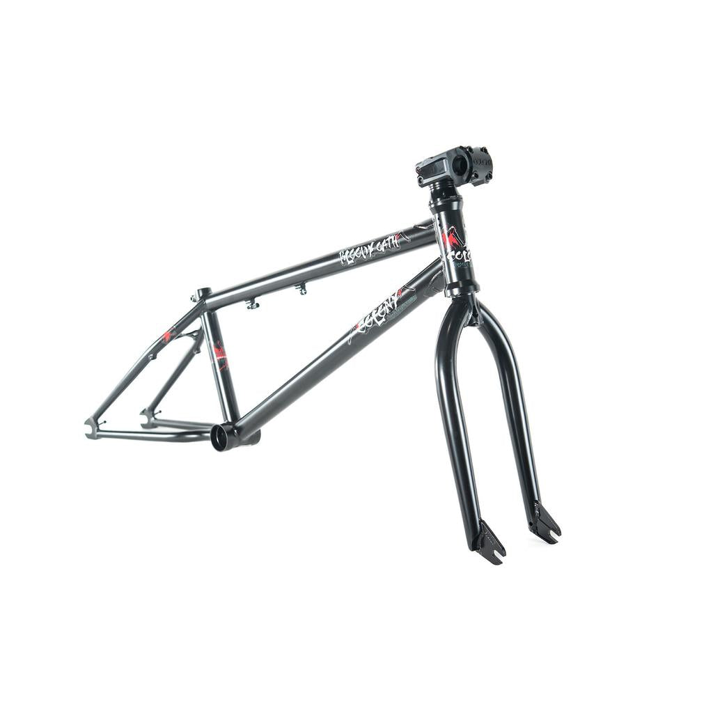 The Colony Bloody Oath Frame Kit is a limited edition BMX set in black, including the frame, fork, and stem, shown on a white background.