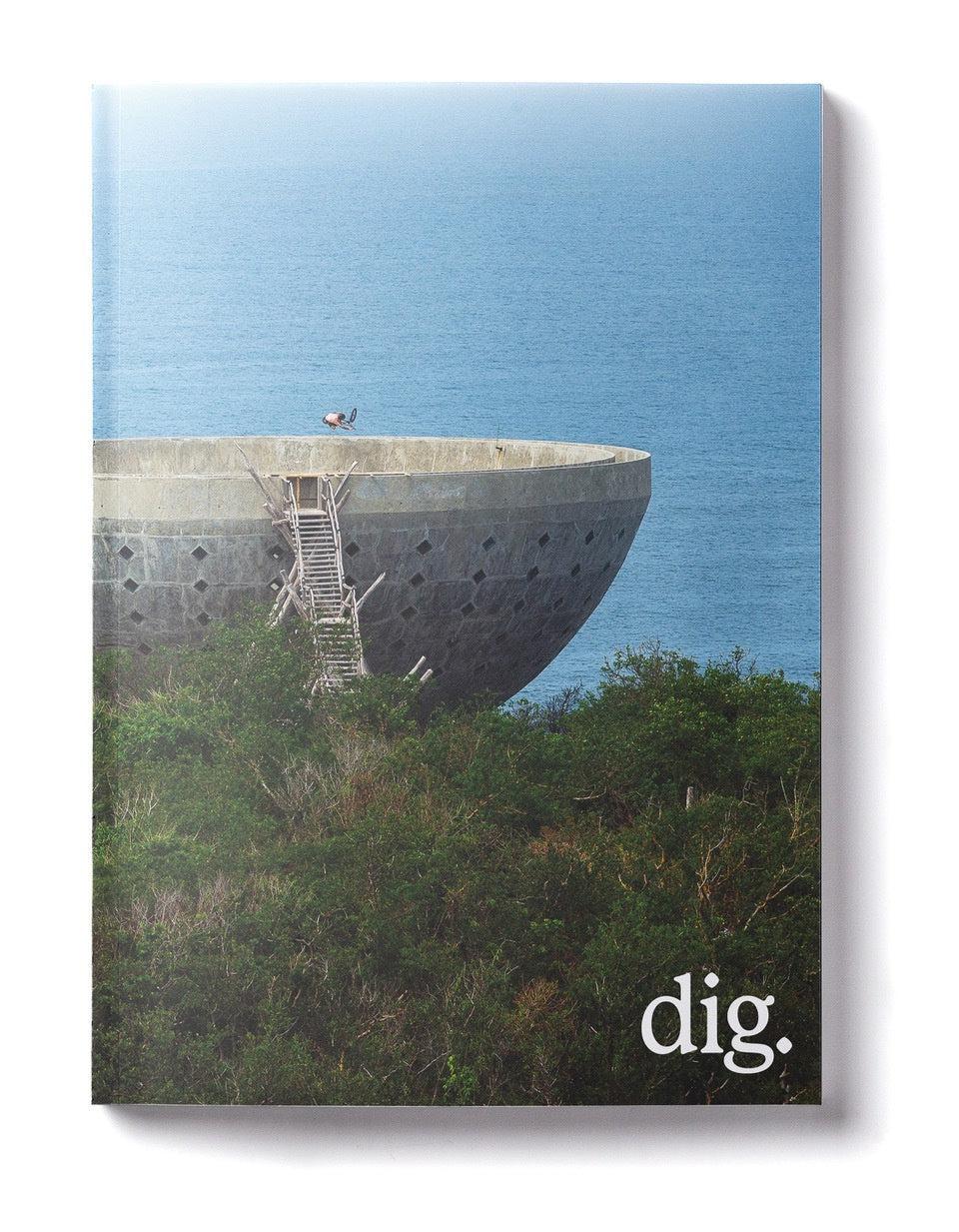 The cover of DIG Book 2023 - Photo Annual, a photo annual/collector's edition, featuring a large bowl in the background captured by a talented BMX photographer.