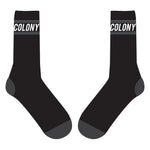 A pair of black Colony BMX Logo socks, made in Australia and unbelievably comfy.