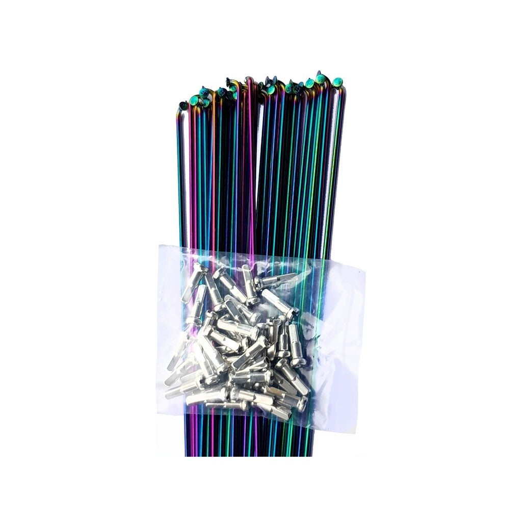 DRS Rainbow Stainless Spokes With Nipple (38 Pack) / Oil Slick / 192mm