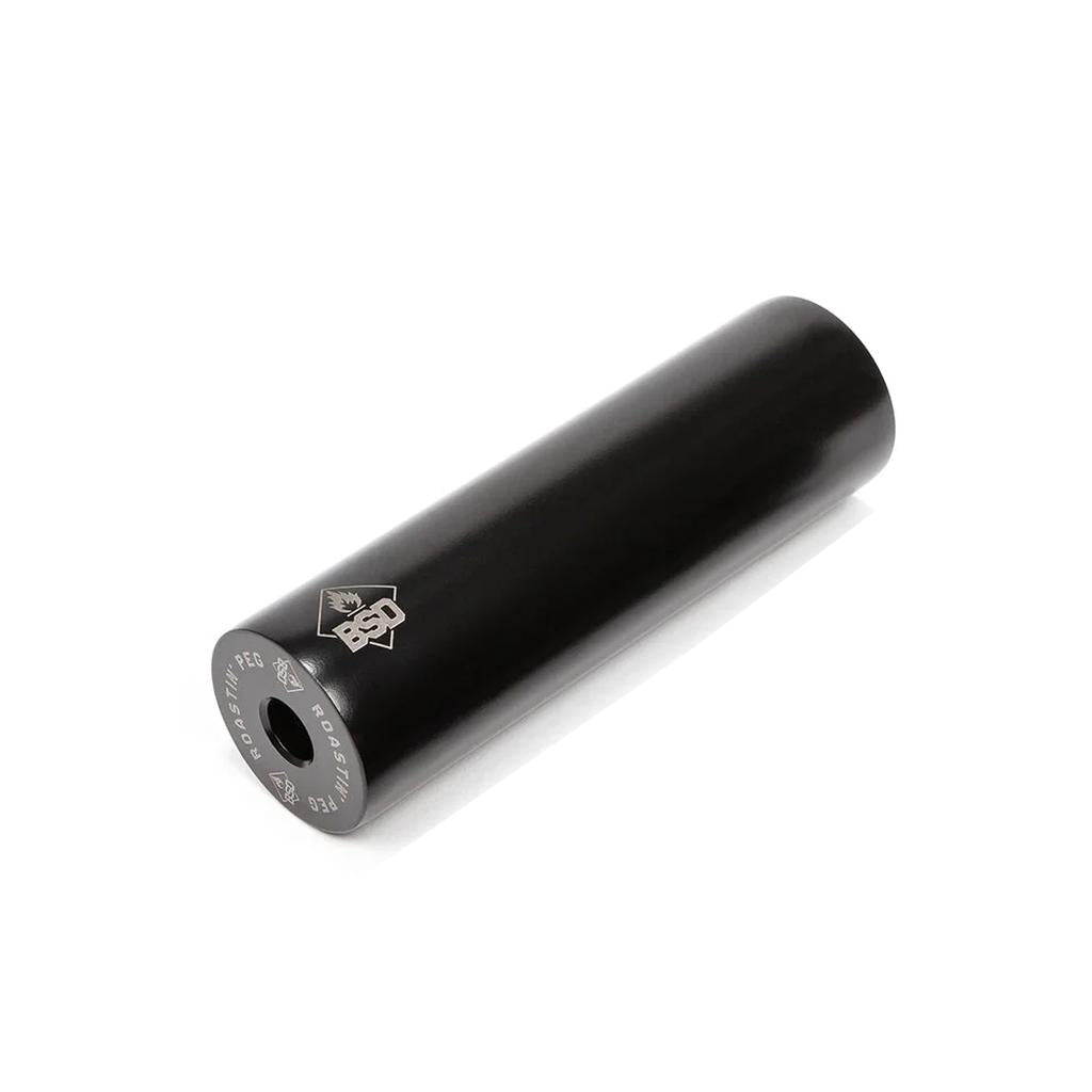 The BSD Roastin Peg (Each) is a black cylindrical BMX grind peg with white branding and text, displayed on a white background.
