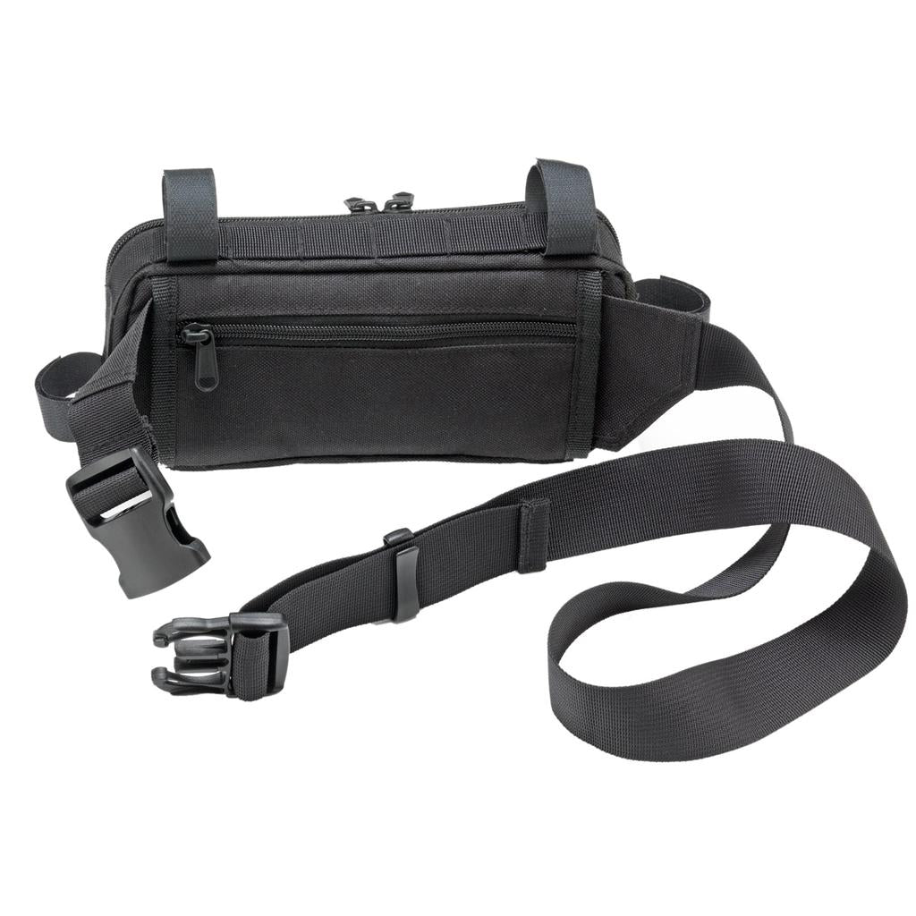 The ODYSSEY Switch Pack V2 Hip Bag is a black waist bag with an adjustable strap, side-release buckle, zipper closure, and a front zip pocket—ideal for use as a hip or bike bag.