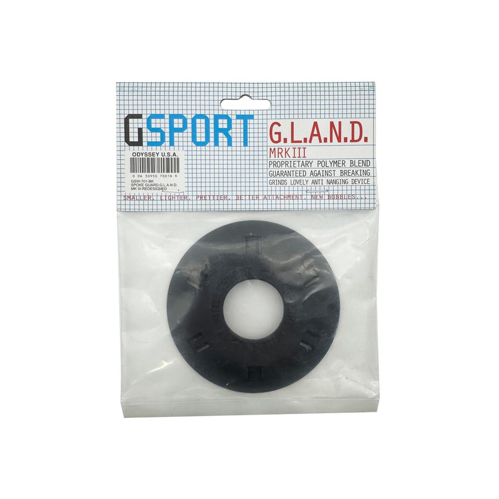 A G-Sport Gland MKIII NOS Front Hub Guard, black, is packaged in clear plastic with a labeled header card.