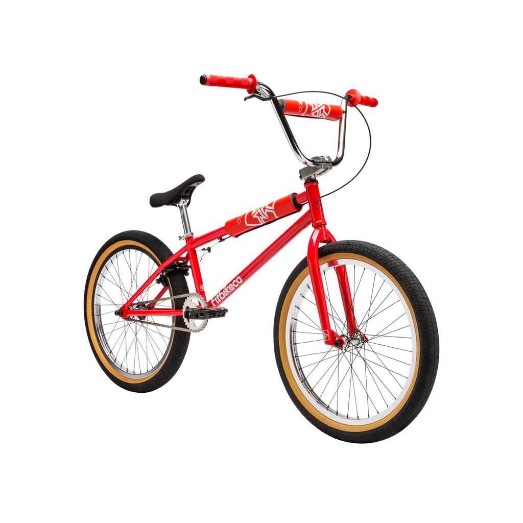 Fit Bike Co Series 22 Inch Bike in red features tan sidewall tires, a black seat, and red handlebars, shown on a white background.