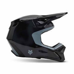 The Fox YTH V1 Taunt Helmet is a black, full-face youth BMX helmet with an open front, visor, and a small fox logo on the side—perfect for entry-level riders.