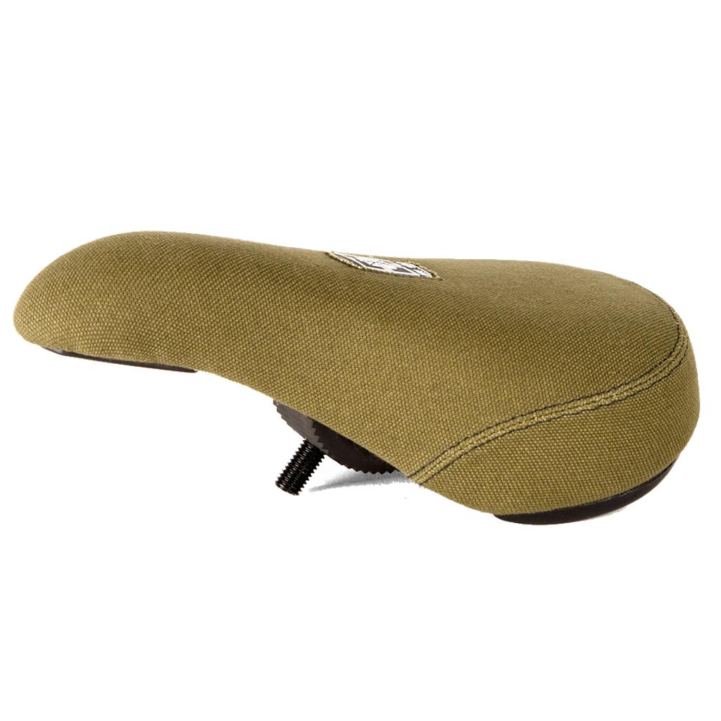 Fit Barstool Pivotal Seat in olive green, featuring a slim design, visible stitching, and central mounting bolt. Shown against a plain white background.