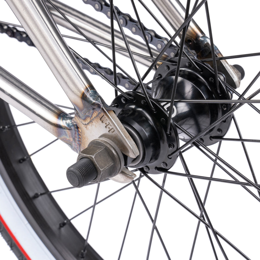 A close up of a Wethepeople Nova 20 Inch BMX Bike wheel and spokes.