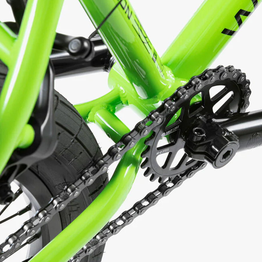 A close up of a Wethepeople Nova 20 Inch BMX Bike with a chain.