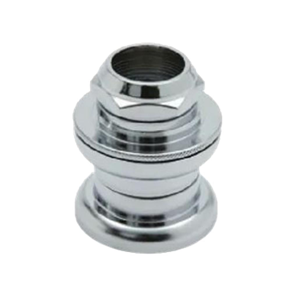 A close-up of the Tange MX-2 Threaded 1 Inch BMX Push In Headset, a shiny metallic classic favored on old school BMX bikes, displayed against a plain white background.