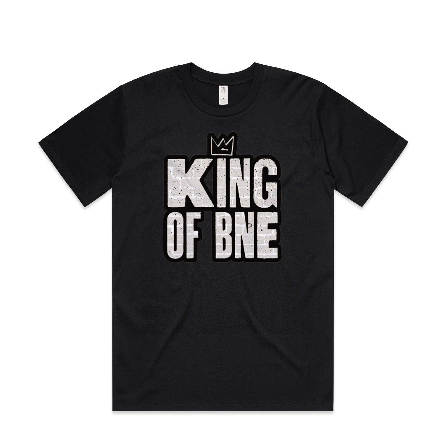 The LUXBMX King of BNE 4 T-Shirt Black is a heavyweight tee with bold white "KING" text and a crown above the "I." Ideal for Brisbane BMX fans.