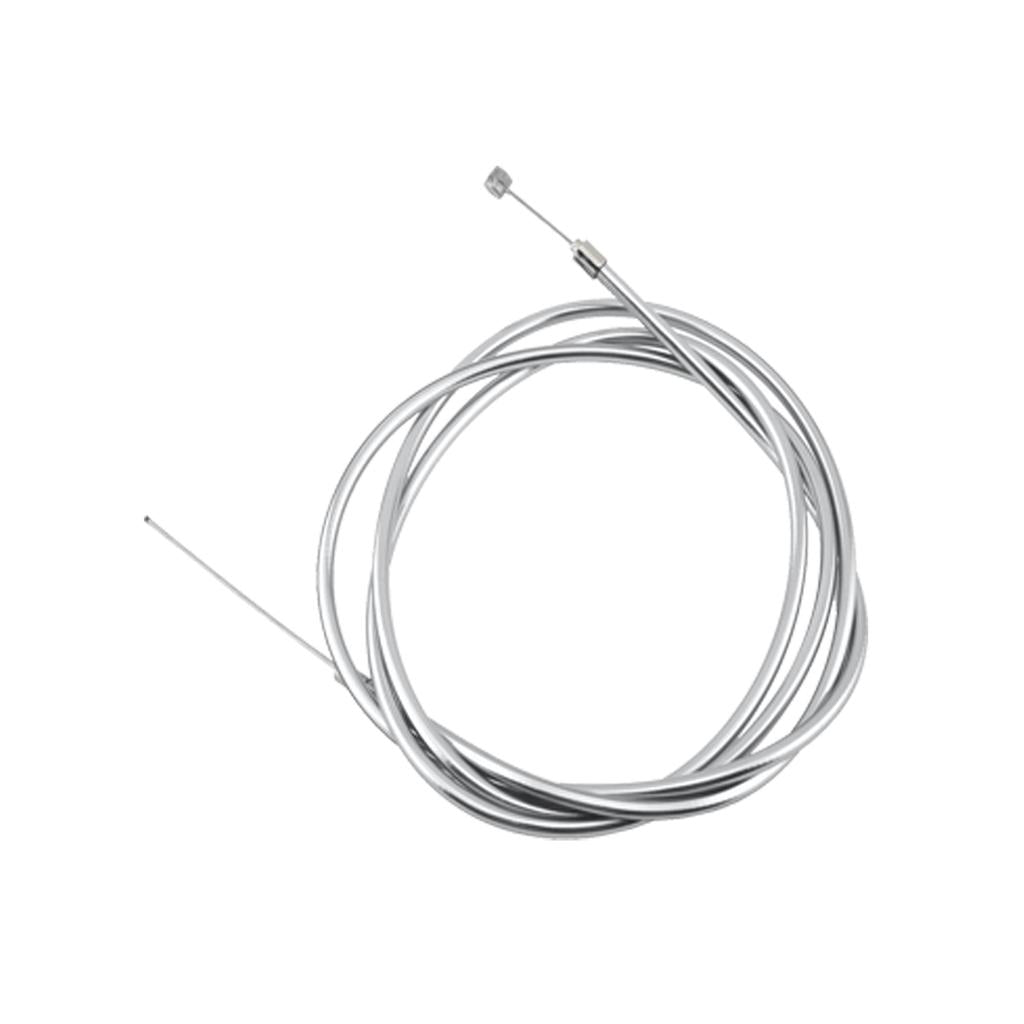 The MCS Lightning Brake Cable is a coiled silver BMX brake cable with two distinct end fittings, Dia-Compe and Shimano compatible, shown isolated on a white background.