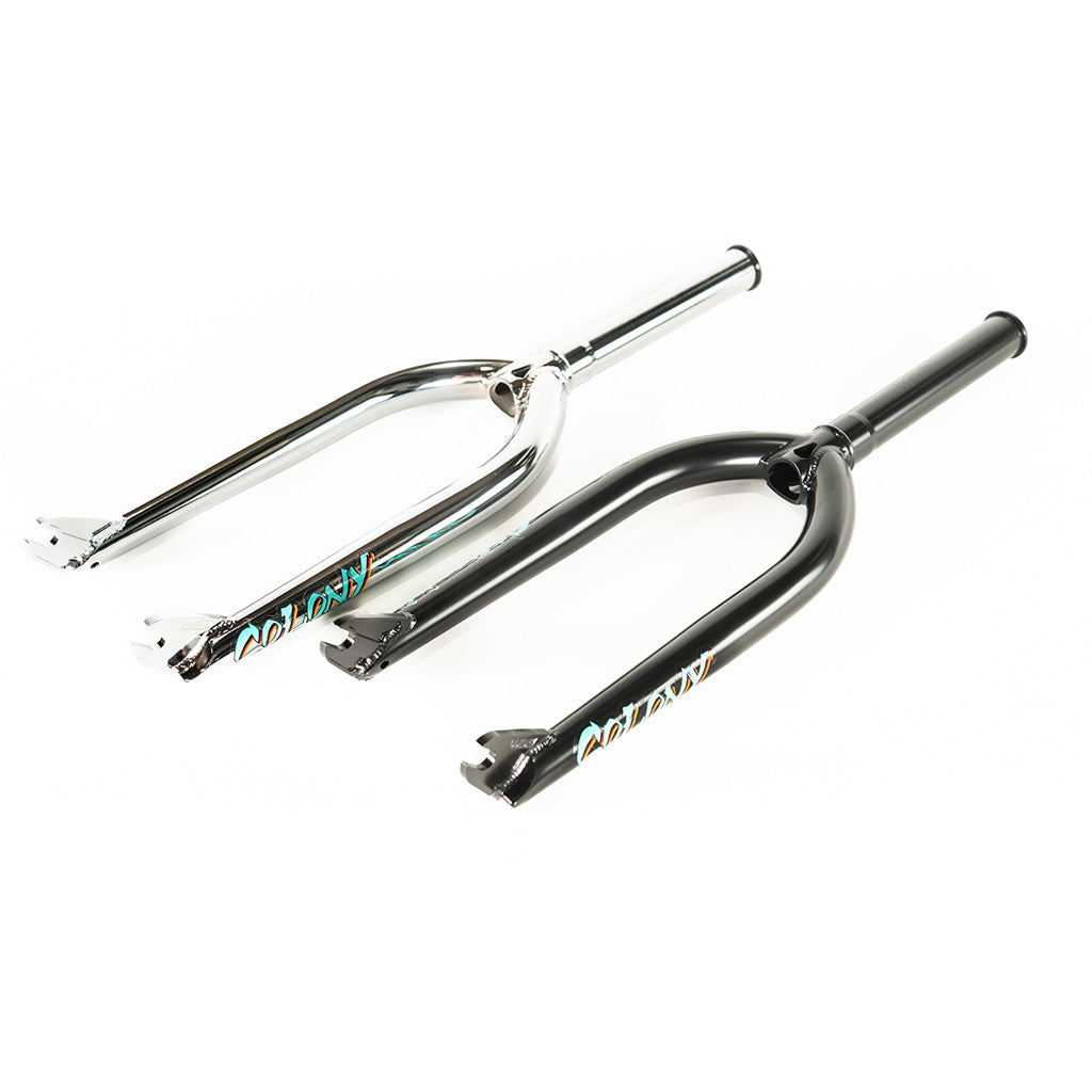 A pair of Colony Sweet Tooth Forks for various riding styles on a white background.