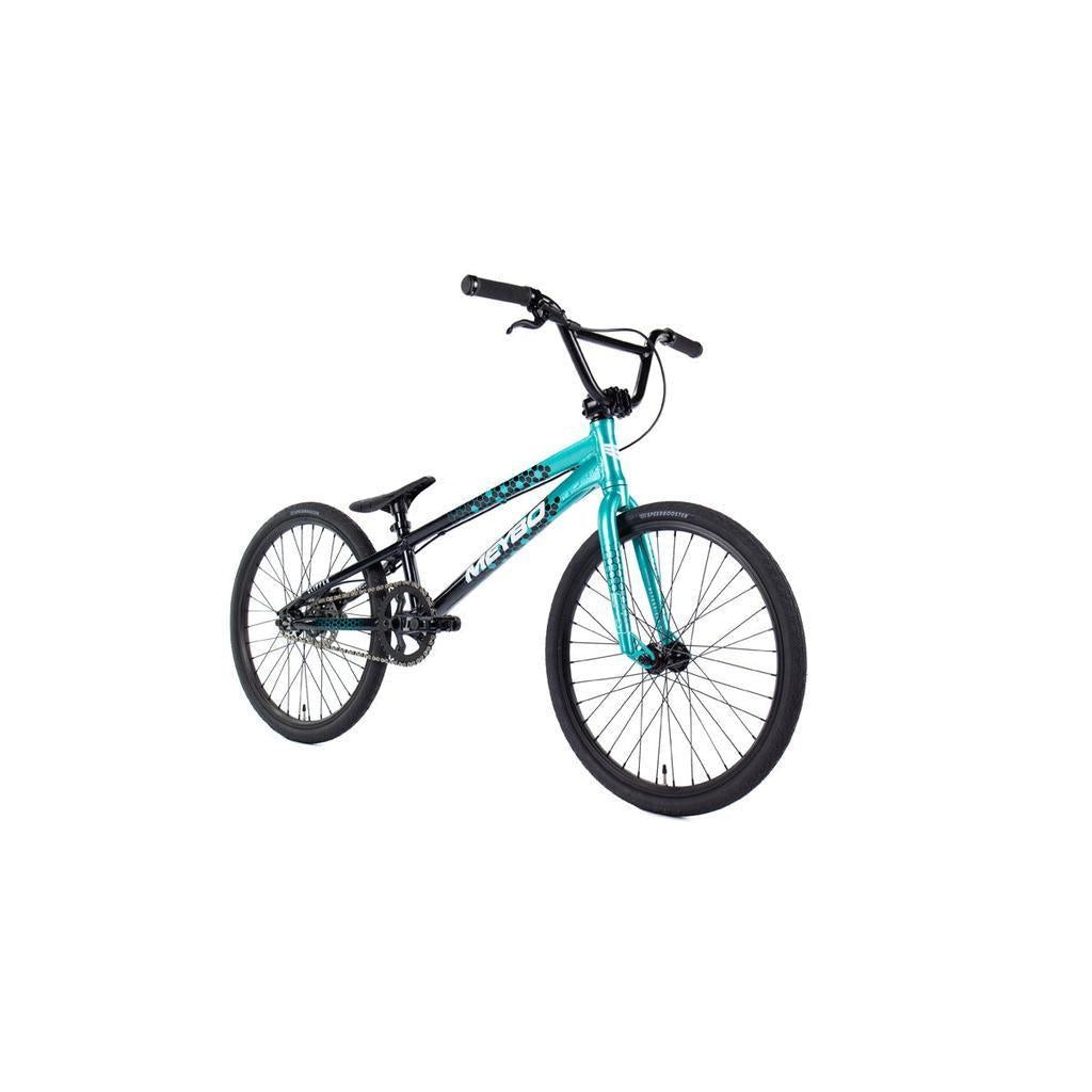 A teal Meybo 2026 Clipper Expert XL BMX race bike with black handlebars, seat, and wheels is shown on a white background.
