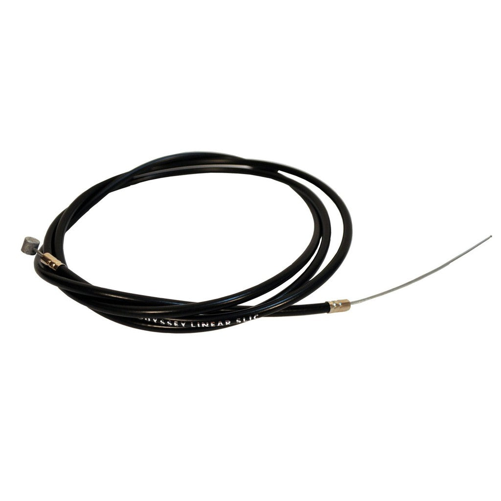 Odyssey Linear Slic K-Shield BMX Brake Cable with metal ends and Teflon coating isolated on a white background.