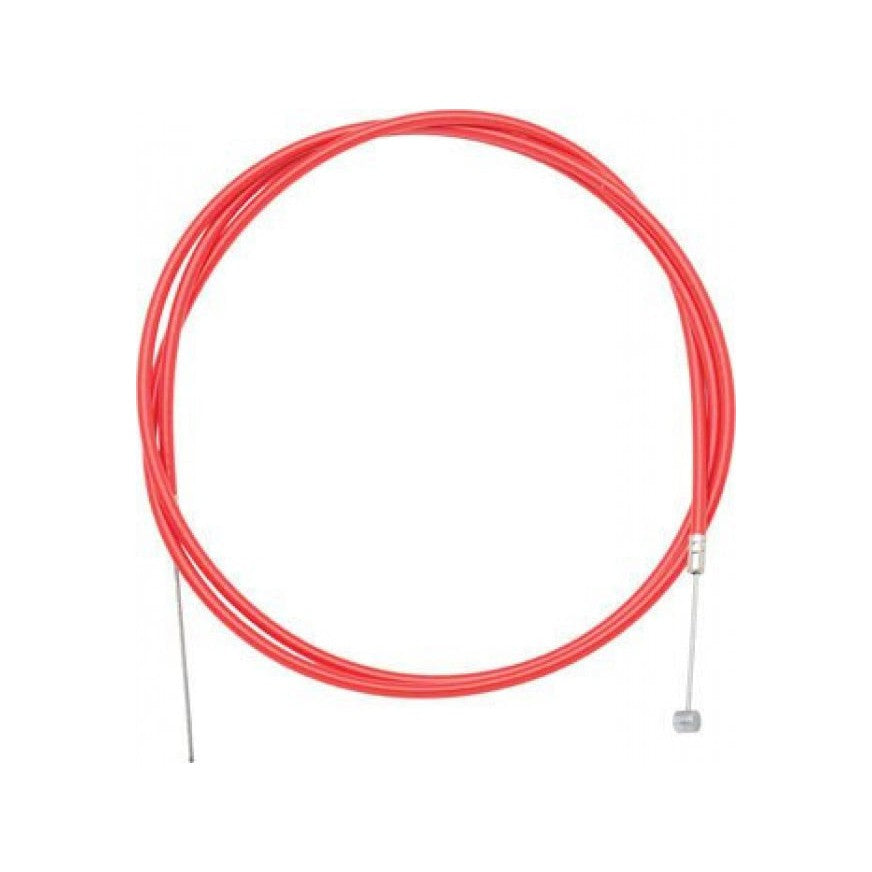 Coiled red Odyssey Linear Slic K-Shield BMX Brake Cable with connector ends.