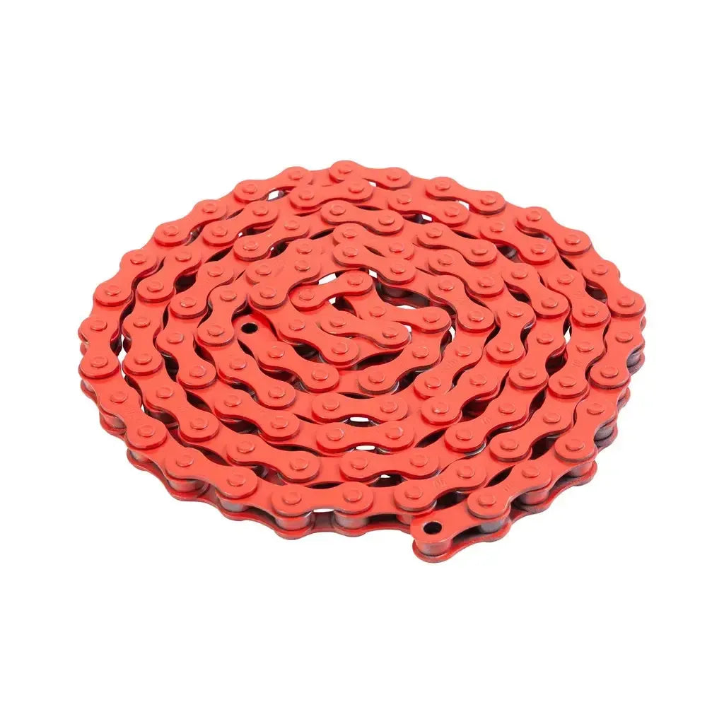 An Odyssey Blue Bird Chain is coiled in a spiral shape on a white background.