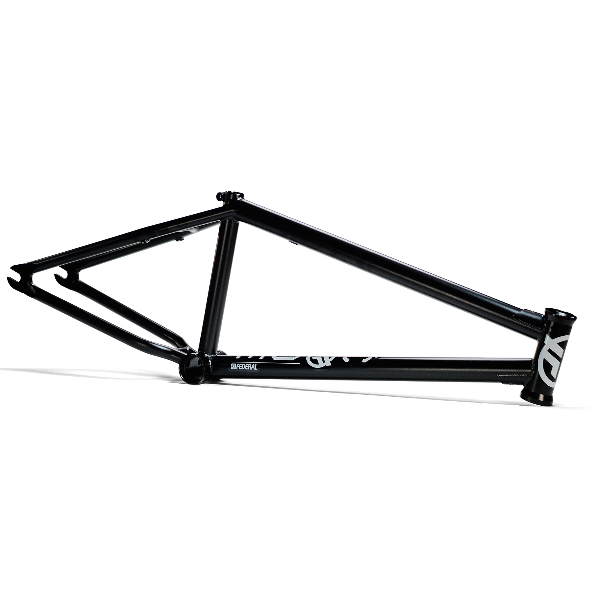 The Federal Code Frame, shown in black with white graphics against a white background, is a responsive BMX frame ideal for street riders.