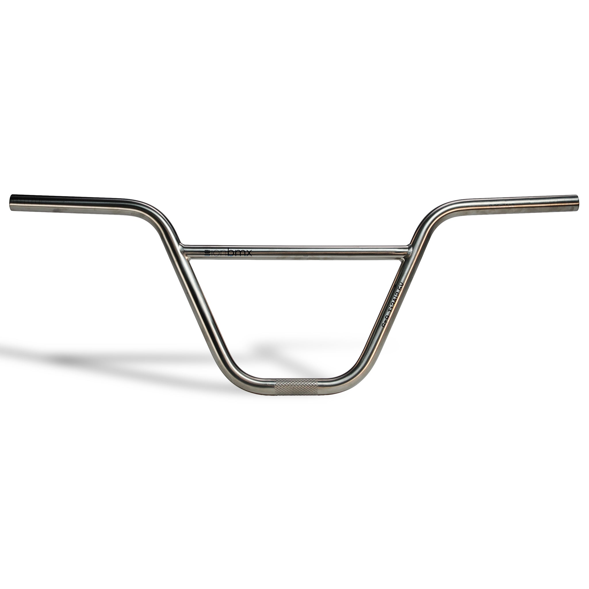 The ION BMX Titanium Bars are silver ultralight BMX handlebars with a crossbar, shown from the front on a white background. Built for strength and agility, they deliver top performance expected from quality titanium BMX bars.