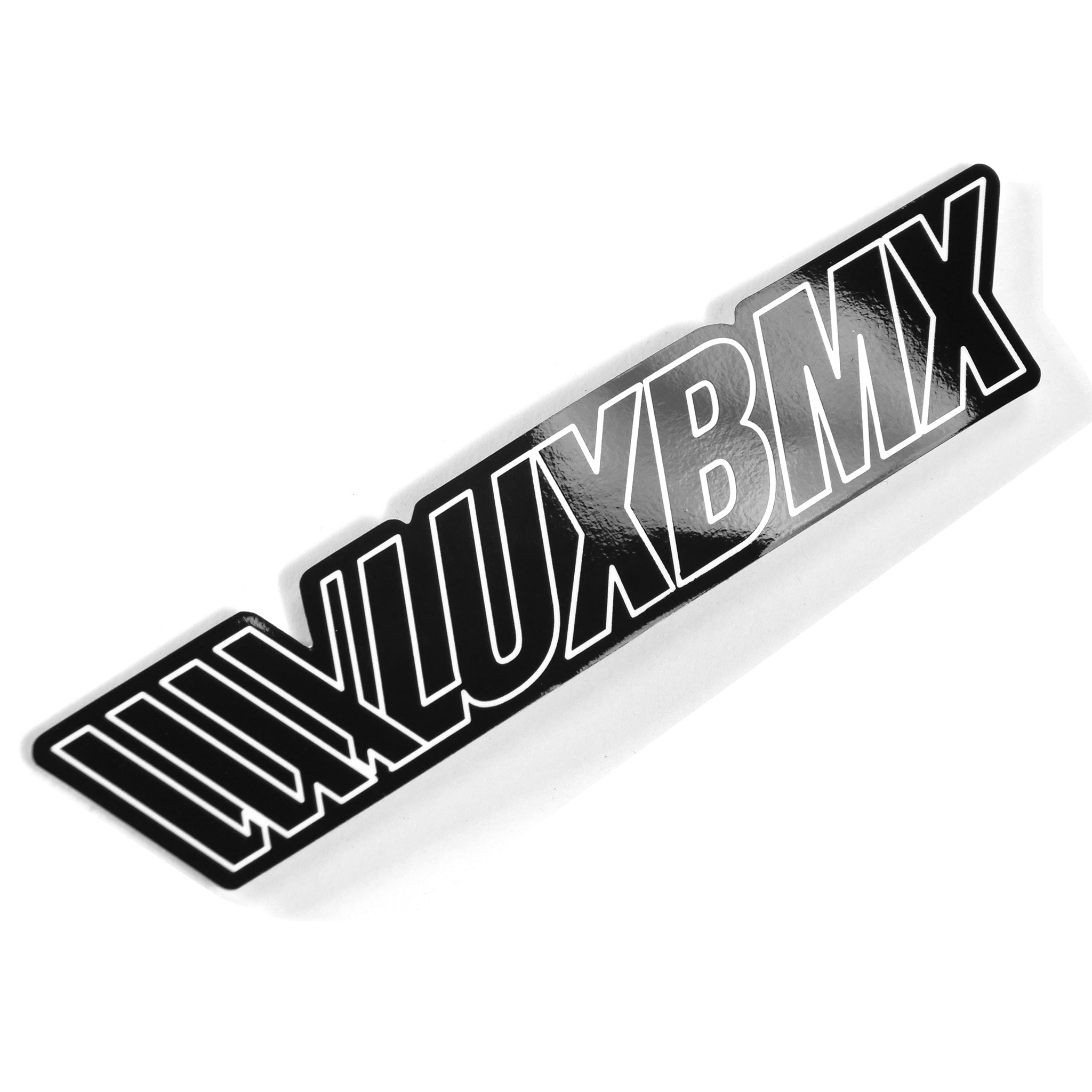 The LUXBMX Athletic Sticker - Line features bold, stylized "LUXBMX" lettering in black on a crisp white background.