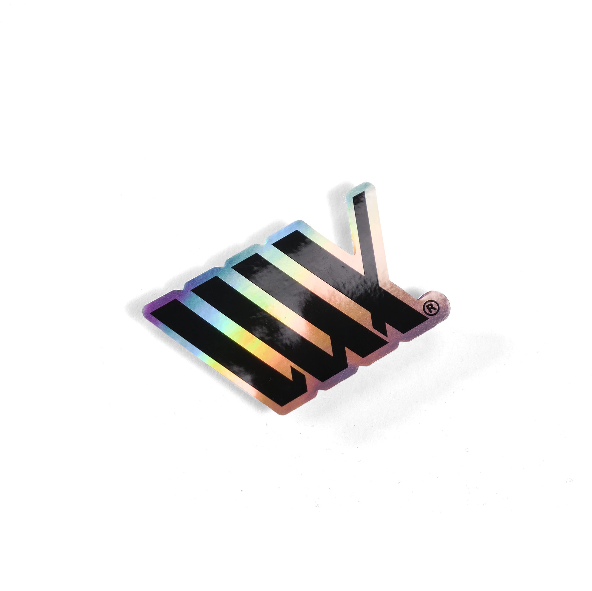 The LUXBMX Flag Sticker - Holographic features five vertical black lines, with the fifth crossing like a tally mark, on a white background.