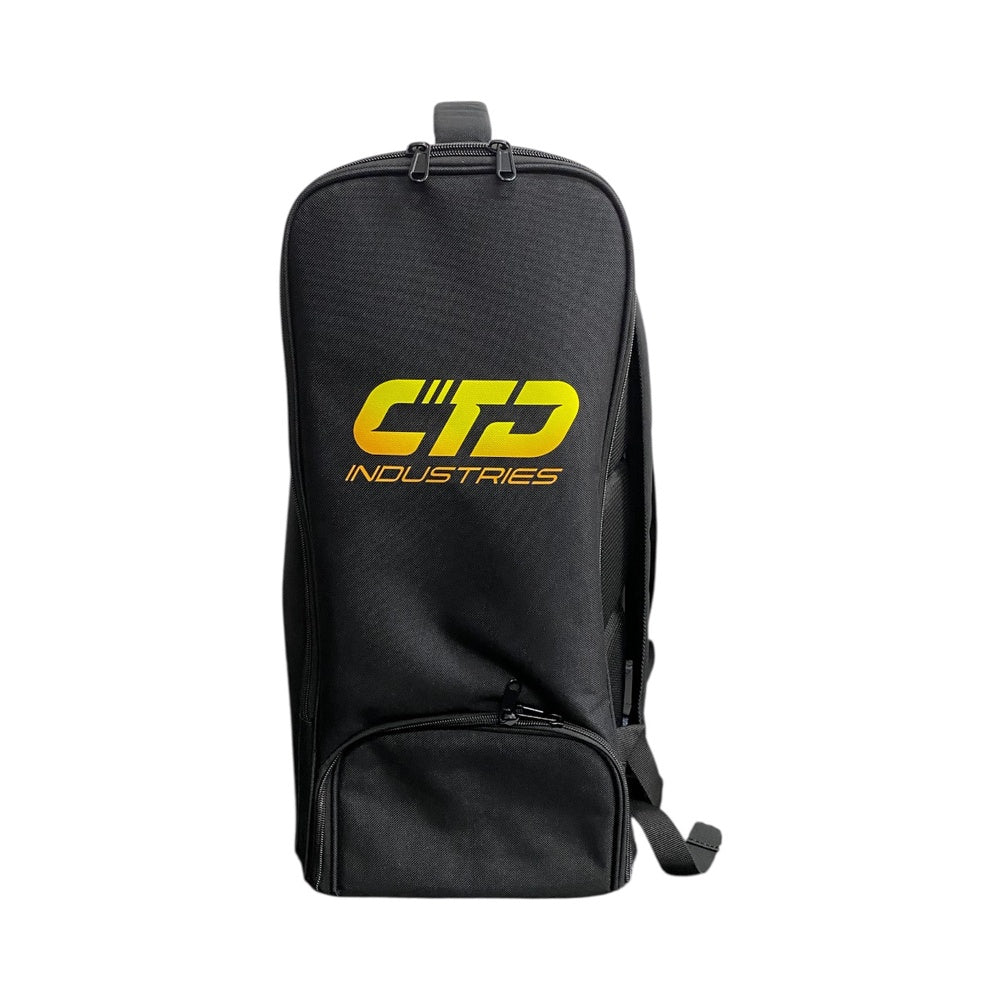 A CTD Kit Bag in black with a yellow "CRP INDUSTRIES" logo on the front, shown against a white background. Ideal as a helmet bag or carry-on for your motorsport essentials.
