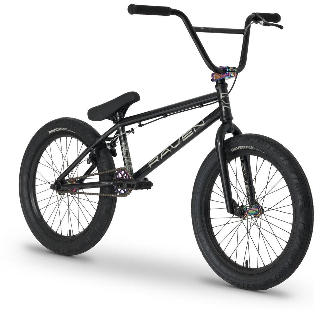 The Raven LC 20 Inch Bike is shown on a plain white background, featuring a black chromoly frame, thick tires, high handlebars, and a padded seat.