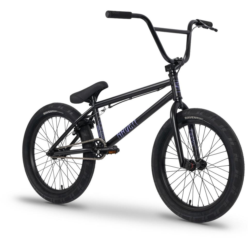 The Raven Phantom XL 20 inch Bike features thick tires, a padded seat, high handlebars, and a sturdy chromoly frame—ideal for beginner BMX riders—shown on a white background.