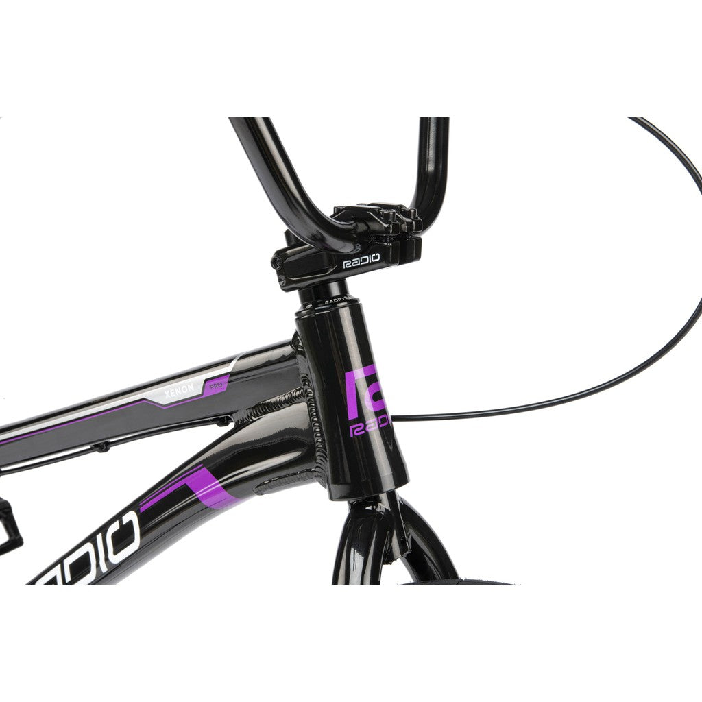 A black and purple Radio Xenon Pro XL Bike on a white background.