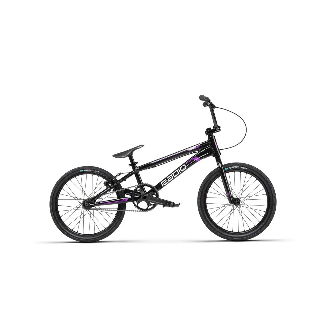 A black and purple Radio Xenon Pro Bike.