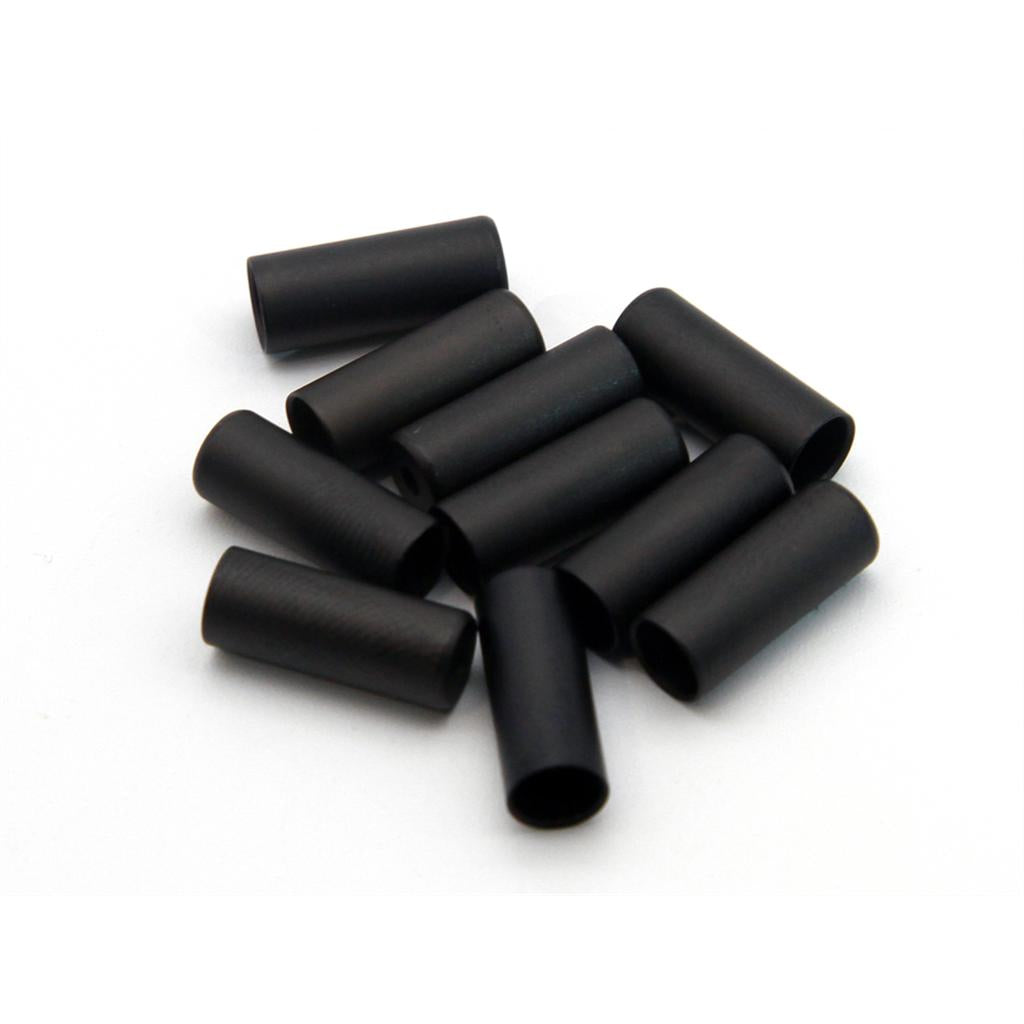 Ten Salt Inner Cable Ends Ferrules (10 Pack) in black alloy are arranged neatly in a row on a white surface.