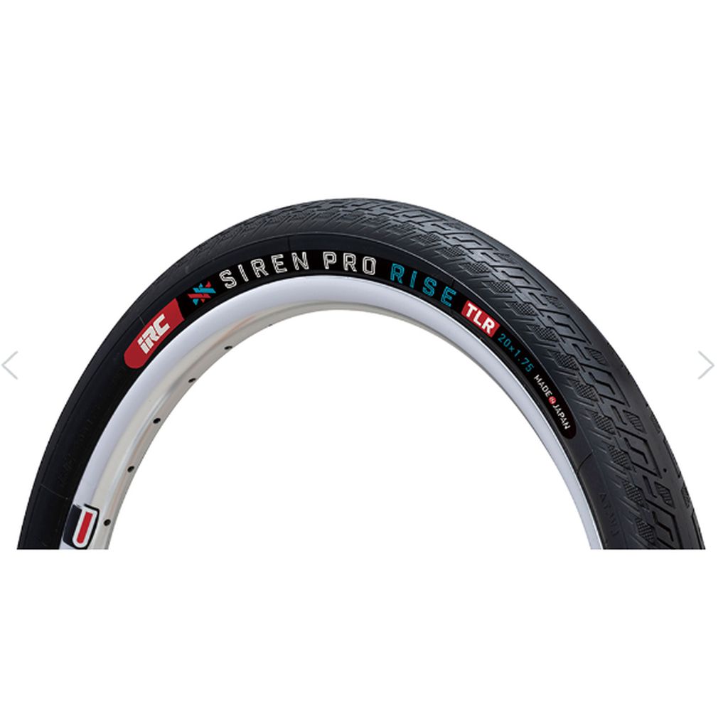 IRC Siren Pro Rise Tyre with a high grip compound and detailed tread pattern, displaying brand logos and text, isolated on a white background.