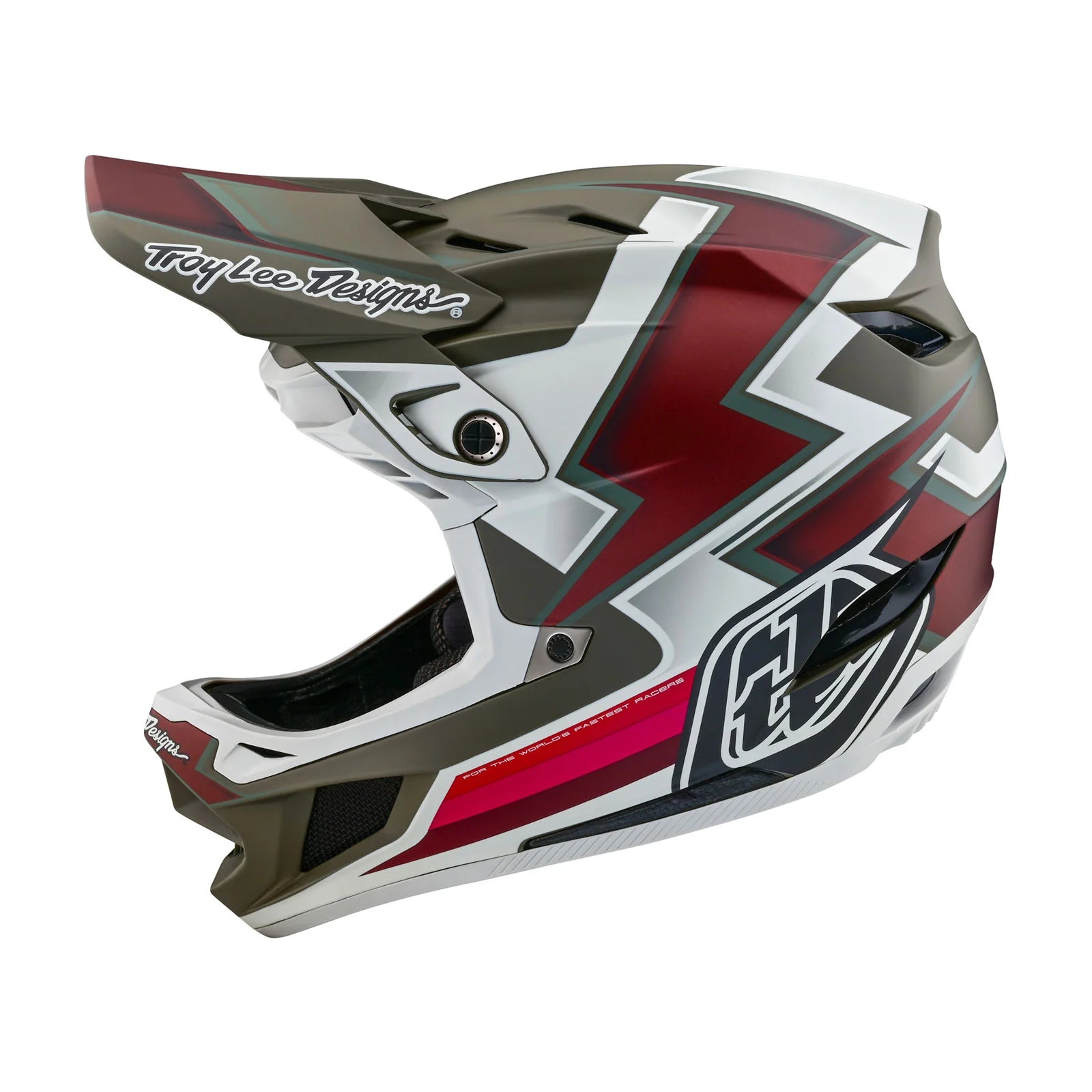 A TLD D4 AS Composite Helmet W/MIPS Ever Tarmac with a red and white design featuring the Mips C2 protection system.