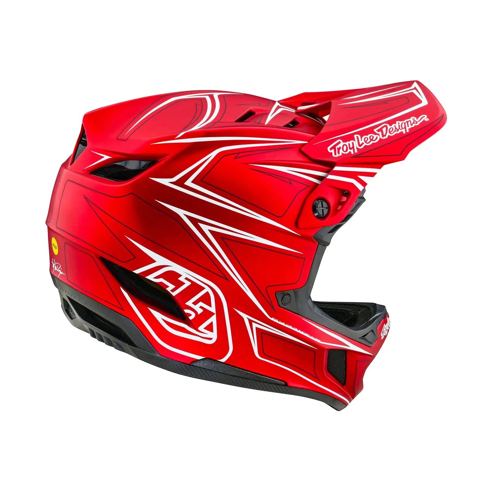 A TLD D4 AS Composite Helmet W/MIPS Pinned Red with Mips C2 protection system on a white background.