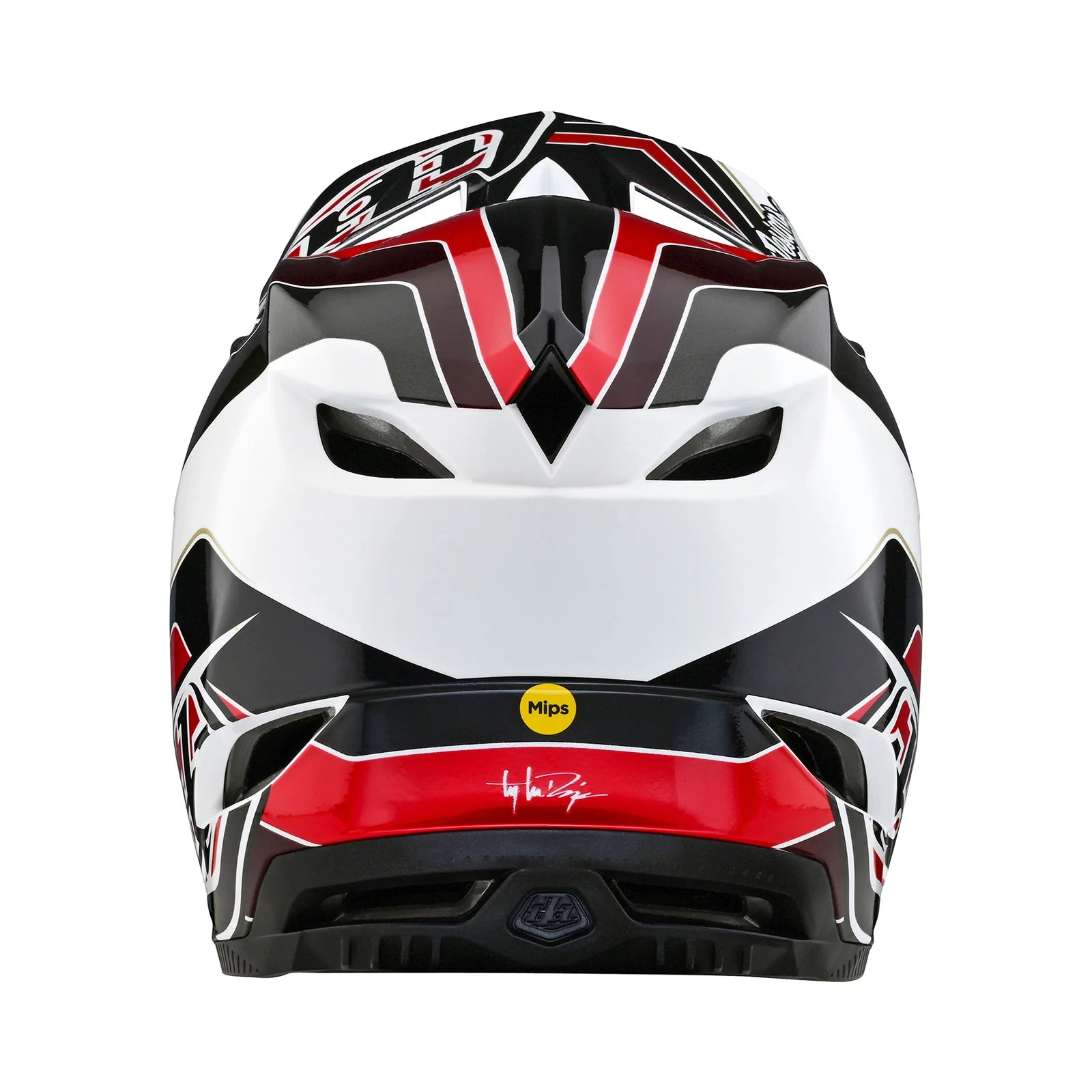 A safety helmet with a red and white TLD D4 AS Polyacrylite Helmet W/MIPS Block Charcoal / Red on a white background.