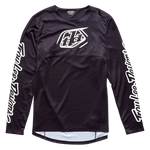 Long-sleeved TLD Youth Sprint Jersey Icon Black with race-inspired construction, featuring graphic design and branded elements on a white background.