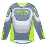 TLD Youth Sprint jersey featuring grey, white, and neon green colors with TLD branding, ideal for BMX races and versatile kits.