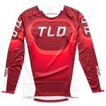 A red and white TLD Sprint Jersey Reverb Race Red BMX race jersey with the word tld on it.