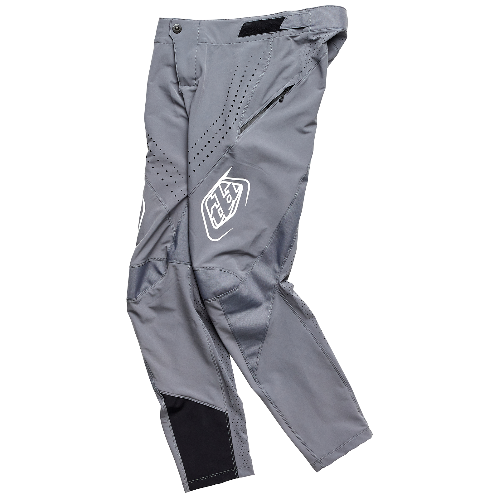 Pair of TLD Youth Sprint Pant Mono Charcoal, BMX racing pant, with durable material, ventilation holes, and a logo on the thigh.