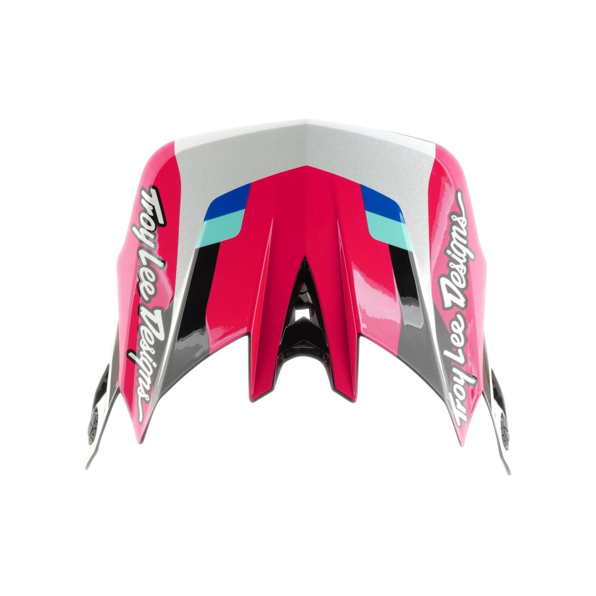 The TLD 26.1 D4 AS Polyacrylite Helmet / Roamer Magenta is a full-face helmet visor in red, black, and silver with "Troy Lee Designs" logos, geometric pattern, blue accents, and Mips brain protection for mountain biking safety.