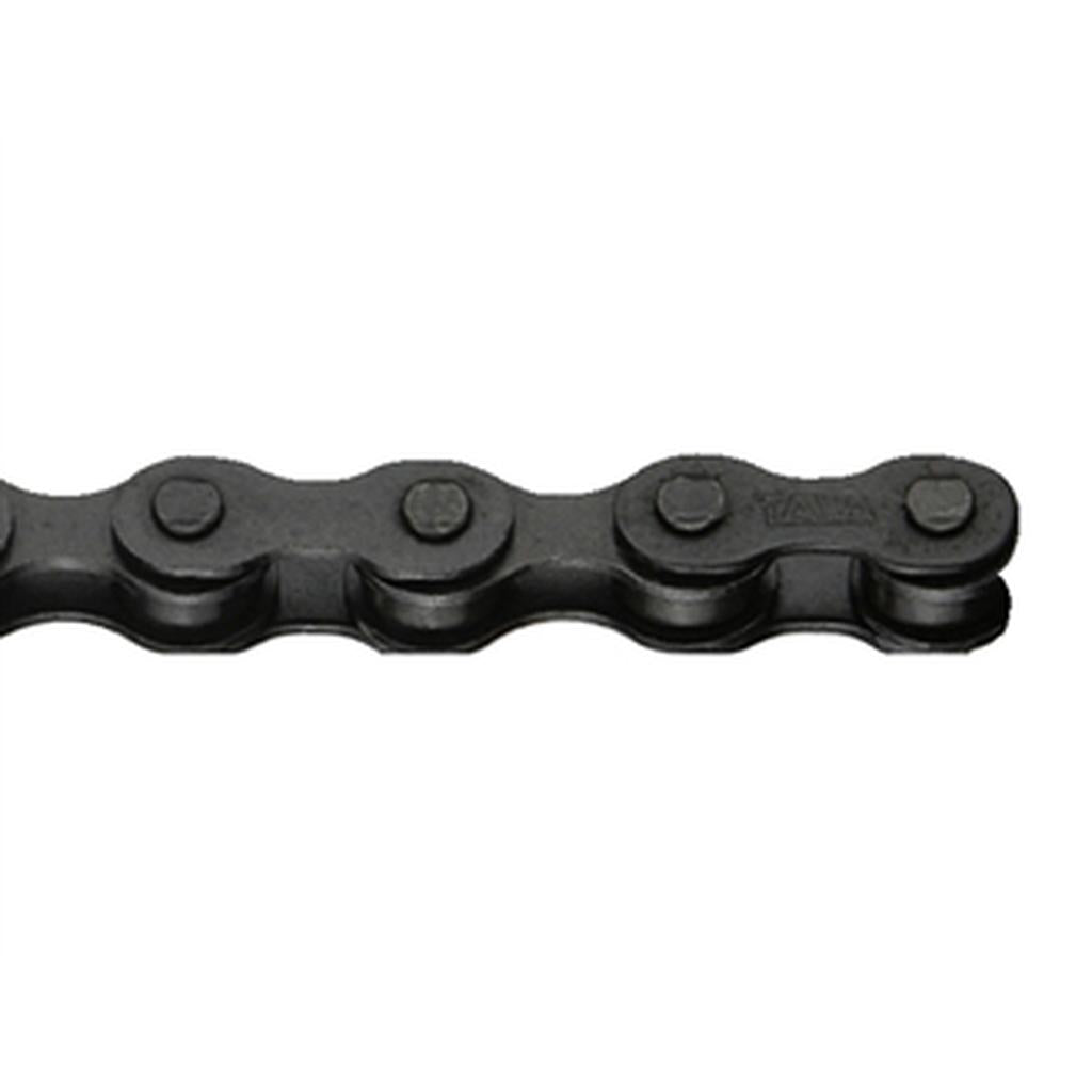 Close-up view of the Taya 408H Chain (3/32 Inch) in black metal, featuring interconnected links—perfect for BMX race bikes and 1/2 x 3/32 chainrings, engineered for quiet operation and reliable performance.