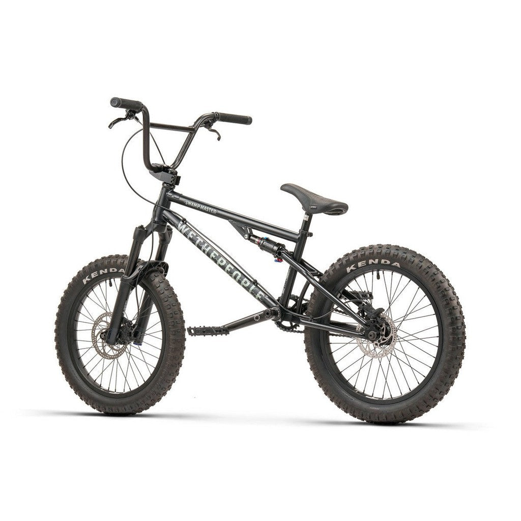 A black Wethepeople Swampmaster 20 Inch Bike on a white background.