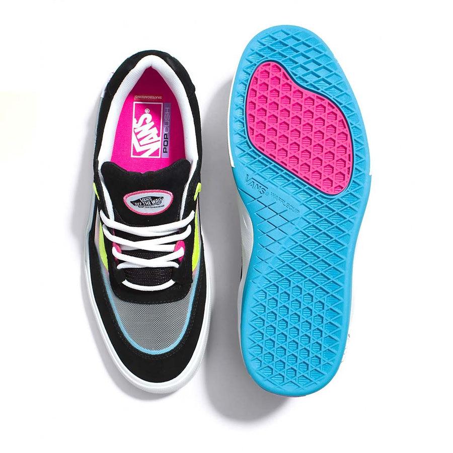 A pair of Vans WayVee Pro Shoes Neon Rave Black/White/Multi on a white surface.